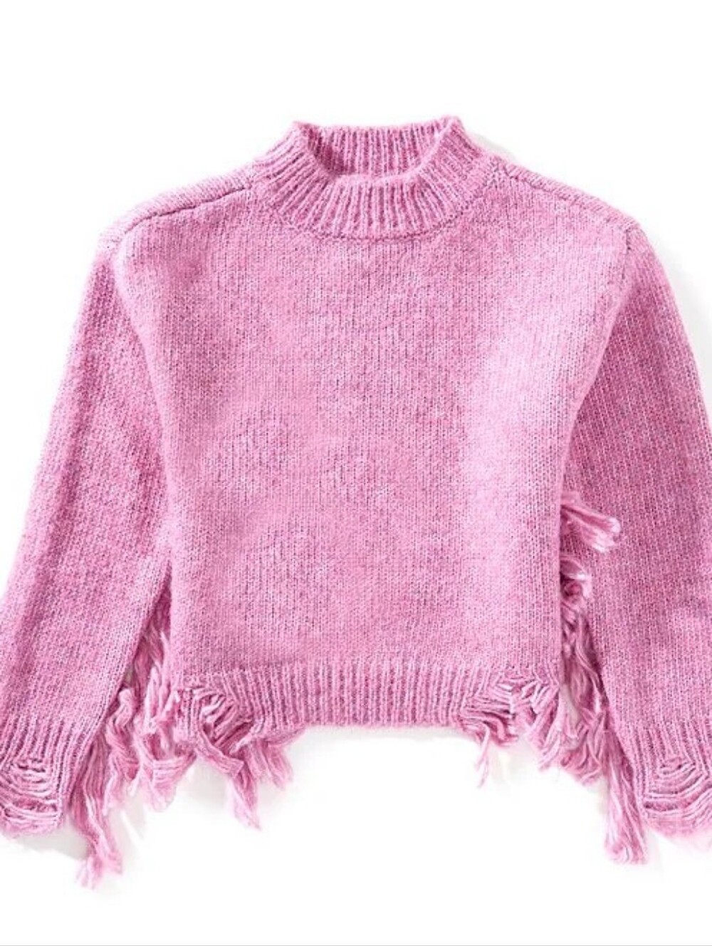 NWT Chelsea & Violet Pink Fringe Distressed Mock Neck Sweater-Medium